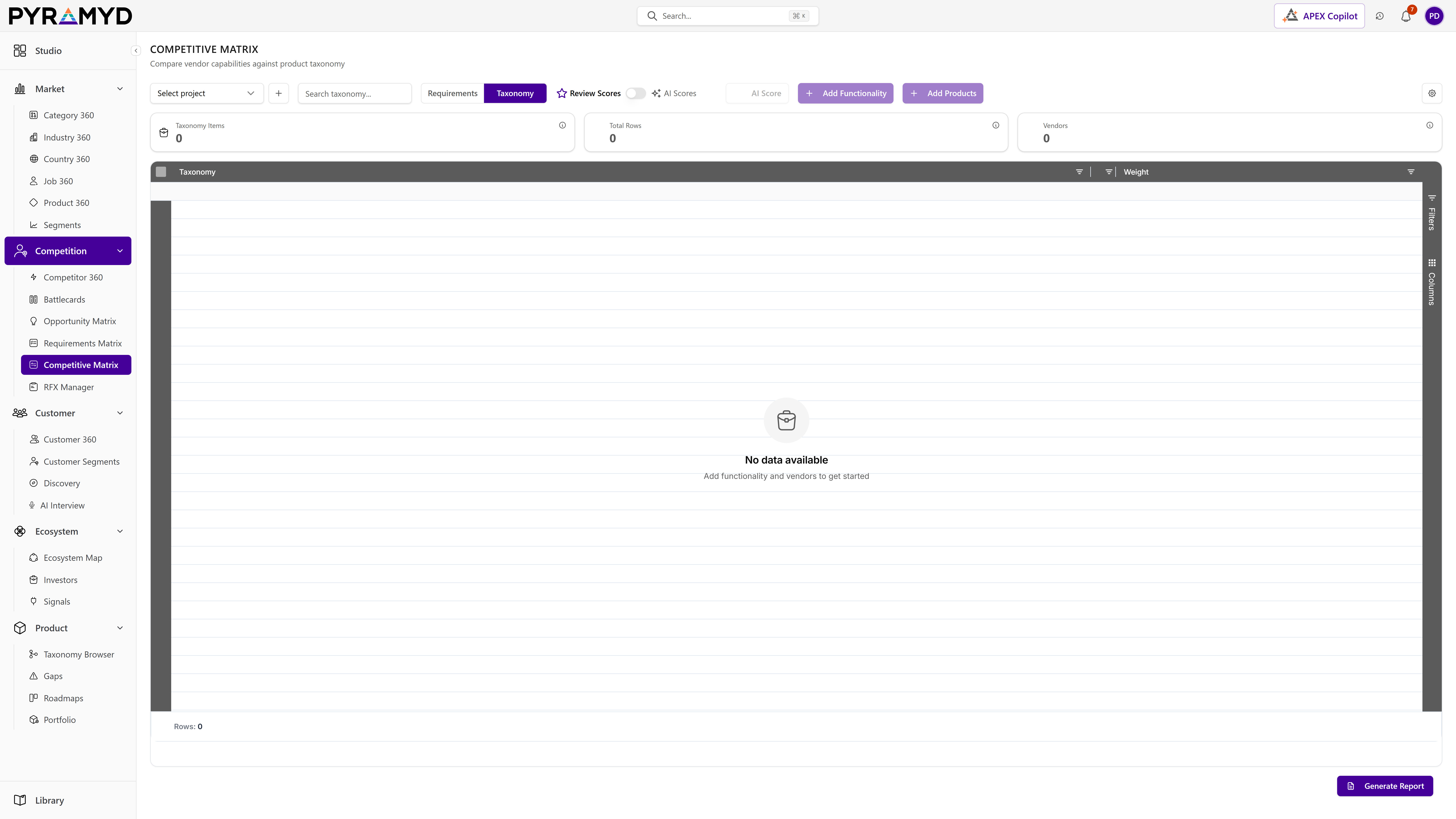 Competitive Matrix screenshot from the production workspace