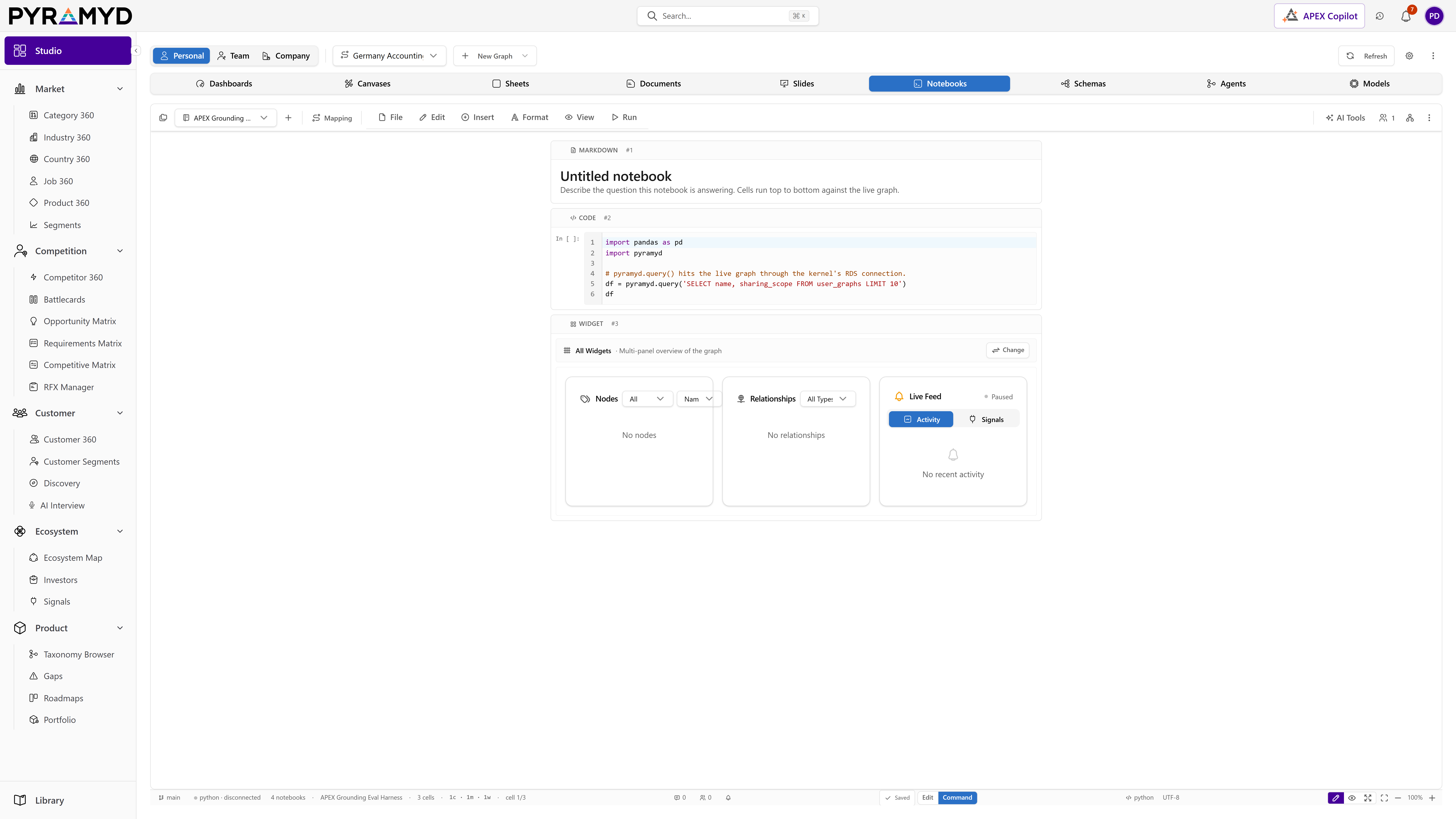 Studio Notebooks screenshot from the production workspace